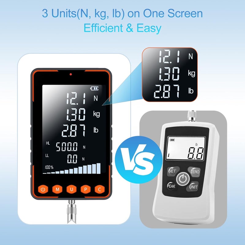 Everkeen Trigger Pull Gauge, Force Gauge Weight Push Pull 500N Extra Large LCD with N kg lb, Peak & Real Time Auto Peak Modes, Data Software, Calibration Certificate, Digital Trigger Pull Scale - Image 2
